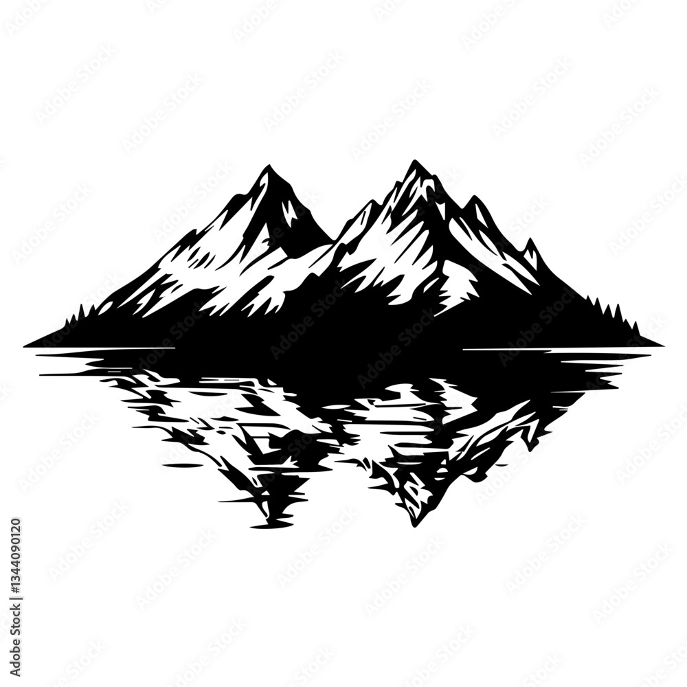 Mountain with Reflection in Water Silhouette Mountain with Reflection in Water Silhouette
