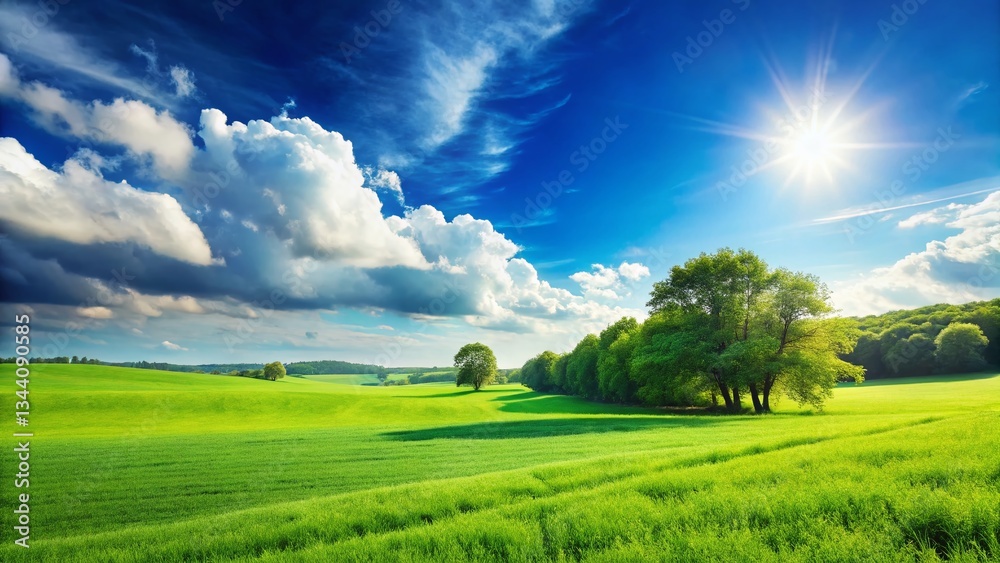 Lush Green Field Under a Clear Blue Sky - Perfect Nature Background Lush Green Field Under a Clear Blue Sky - Perfect Nature Background