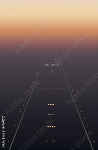 Runway lights at dawn. Vector illustration. Sketch for creativity.