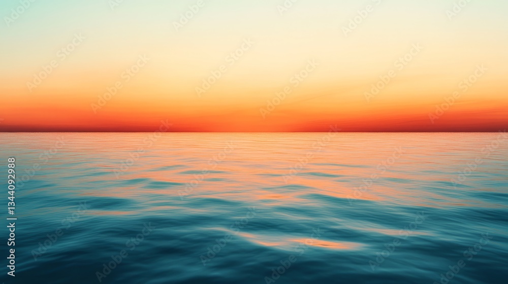 Naklejka premium The stillness of the ocean captured in a glowing orange-to-aquamarine gradient, radiating serenity and depth.