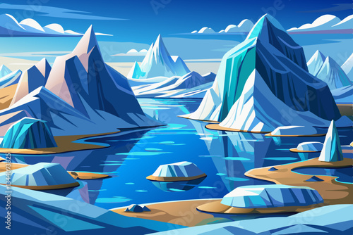 iceberg mountains with lakes and beautiful sky vector cartoon