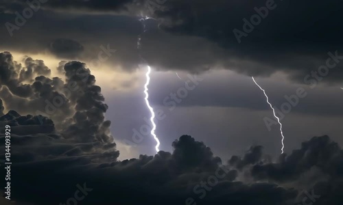 Nighttime Thunderstorm with Dramatic Lightning Bolts