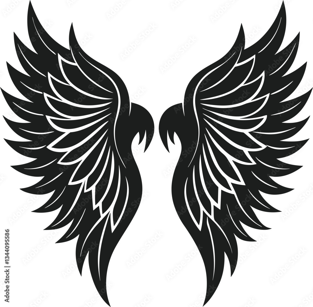 Fototapeta premium Intricate Angel Wings Silhouette – Elegant and Mystical Vector Design