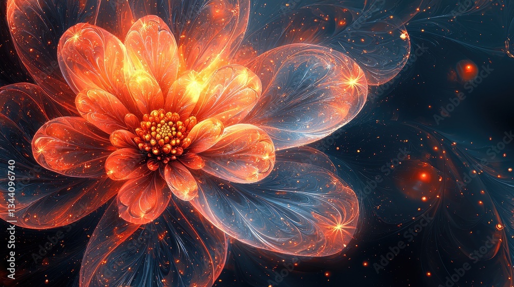 Vibrant abstract flower design with intricate details and glowing effects Vibrant abstract flower design with intricate details and glowing effects