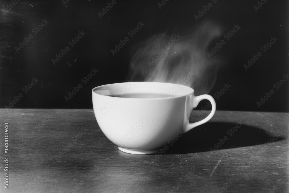 Fototapeta premium Monochrome coffee cup with rising steam and high contrast