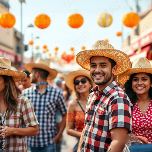Festa Junina Party Template with Happy People, space for text
