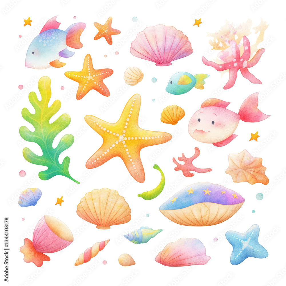 Seashells and fish on Transparent Background Seashells and fish on Transparent Background