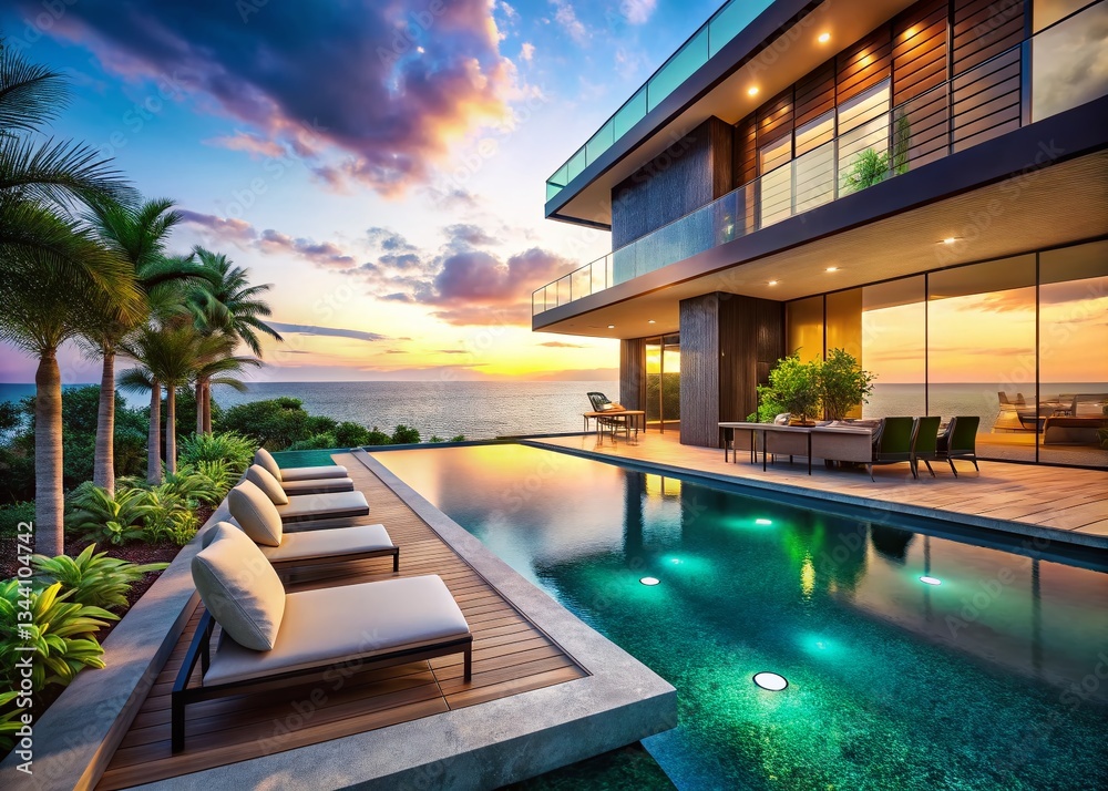 Fototapeta premium Luxury Modern Seaside Villa Infinity Pool Macro Photography
