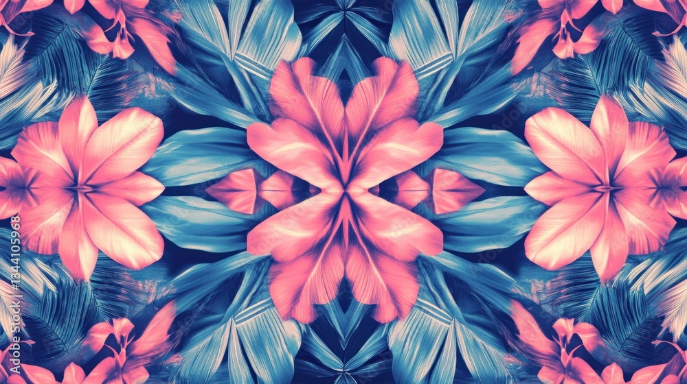 Tropical Floral Pattern, Symmetrical Design, Exotic Leaves, Abstract Background