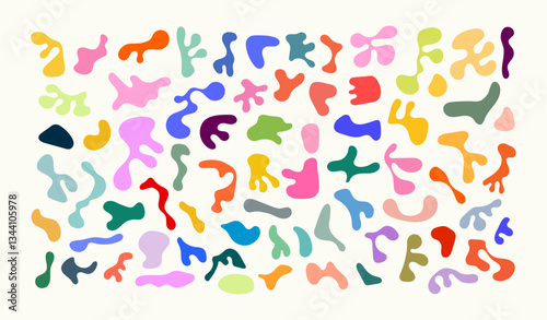 Multicolored blob shapes. Set of colorful organic elements. Abstract background with random blotches. Flat vector illustration.