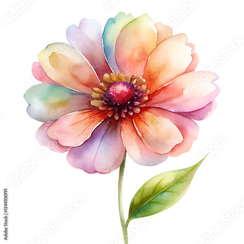 water color pink and white dahlia flower isolated on transparent background
