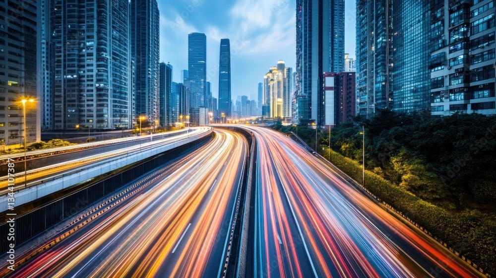 Fototapeta premium City Expressway Evening Traffic Trails