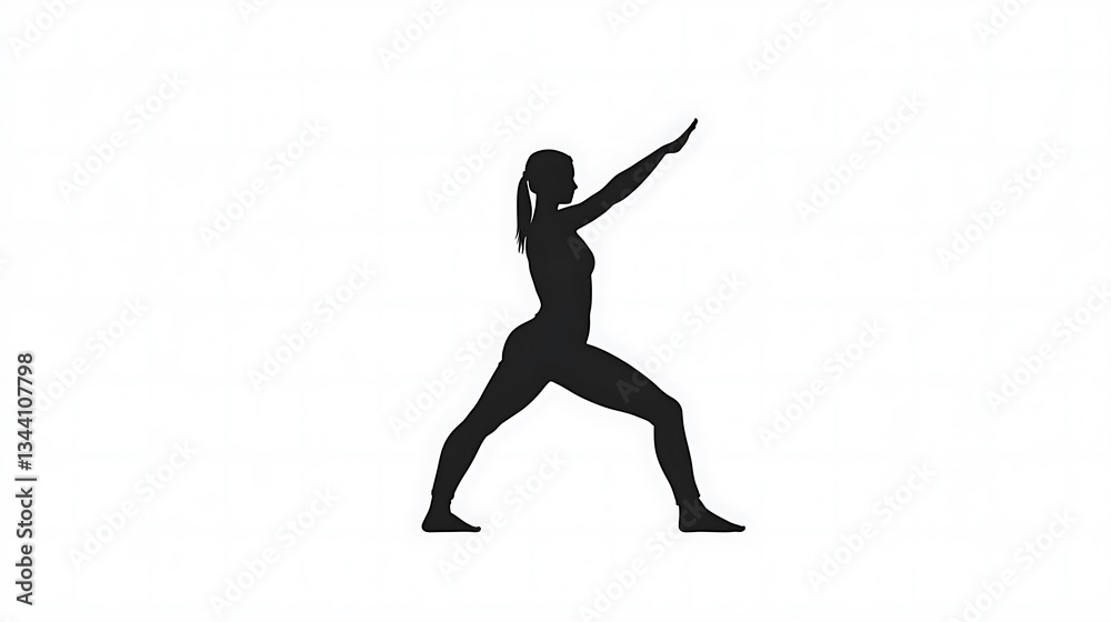 A woman in silhouette is doing a warrior pose A woman in silhouette is doing a warrior pose