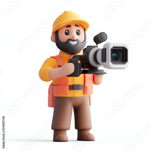 3D Cartoon Videographer Icon - Videographer with Video Camera - White Background Videographer Illustration