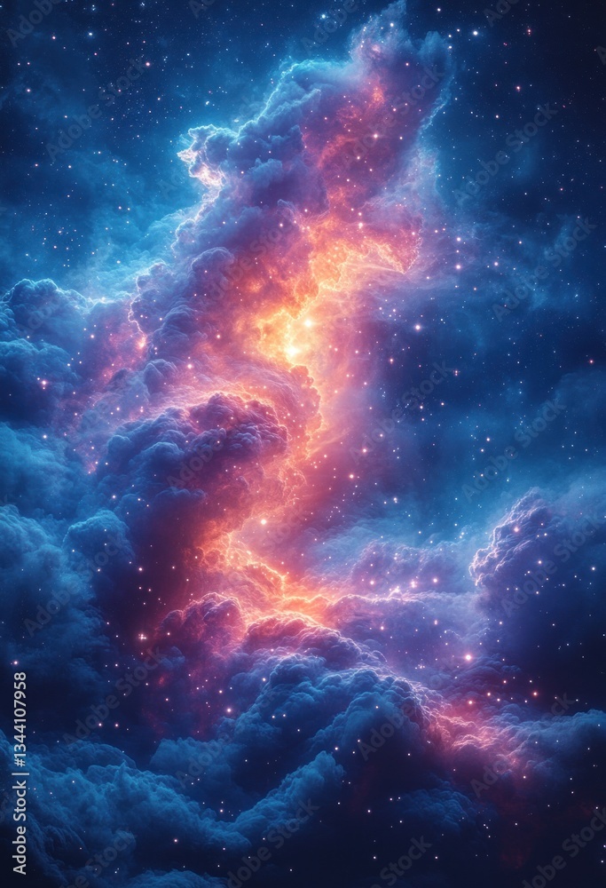 Obraz premium Vibrant Cosmic Nebula and Glowing Stars in a Mysterious Universe