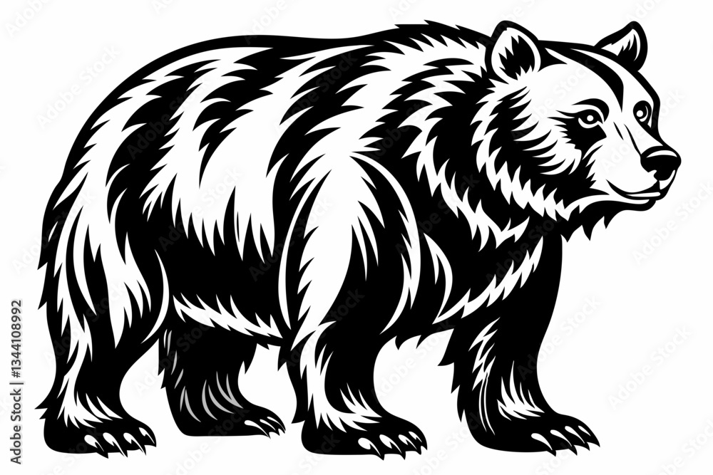 Obraz premium grizzly bear line art silhouette vector illustration
