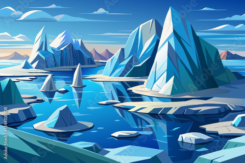 iceberg mountains with lakes and beautiful sky vector cartoon