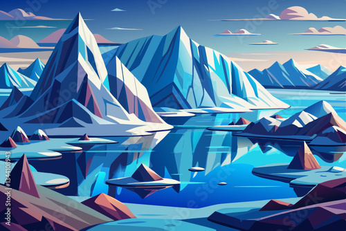 iceberg mountains with lakes and beautiful sky vector cartoon