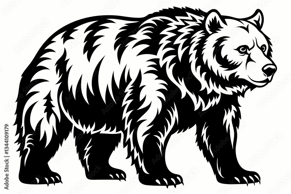 Obraz premium grizzly bear line art silhouette vector illustration