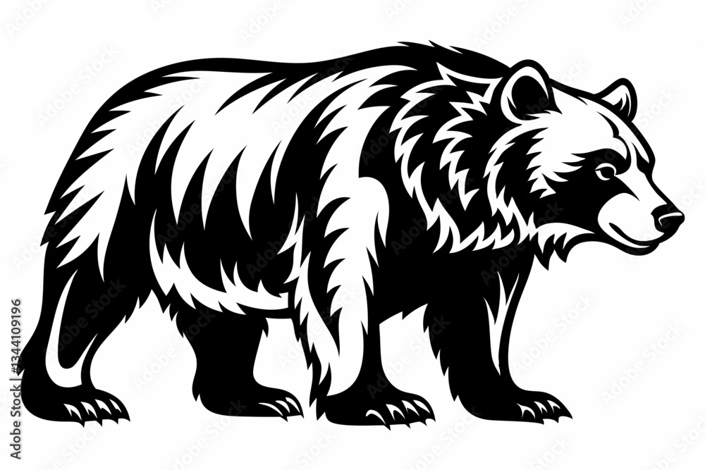 Obraz premium grizzly bear line art silhouette vector illustration