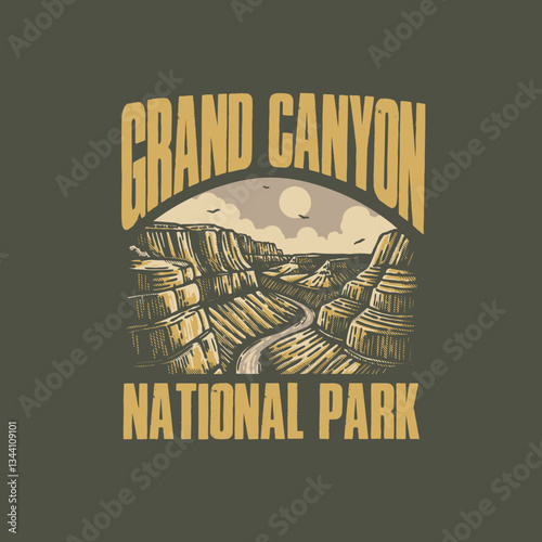 VINTAGE HAND DRAW GRAND CANYON NATIONAL PARKS for badge and merchandise design