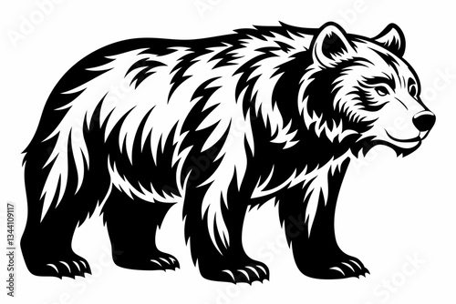 grizzly bear line art silhouette vector illustration