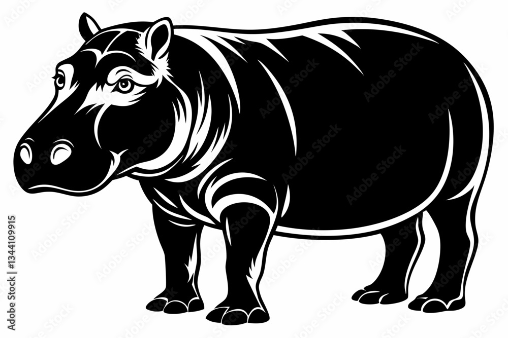 Fototapeta premium hippopotamus line art silhouette vector illustration