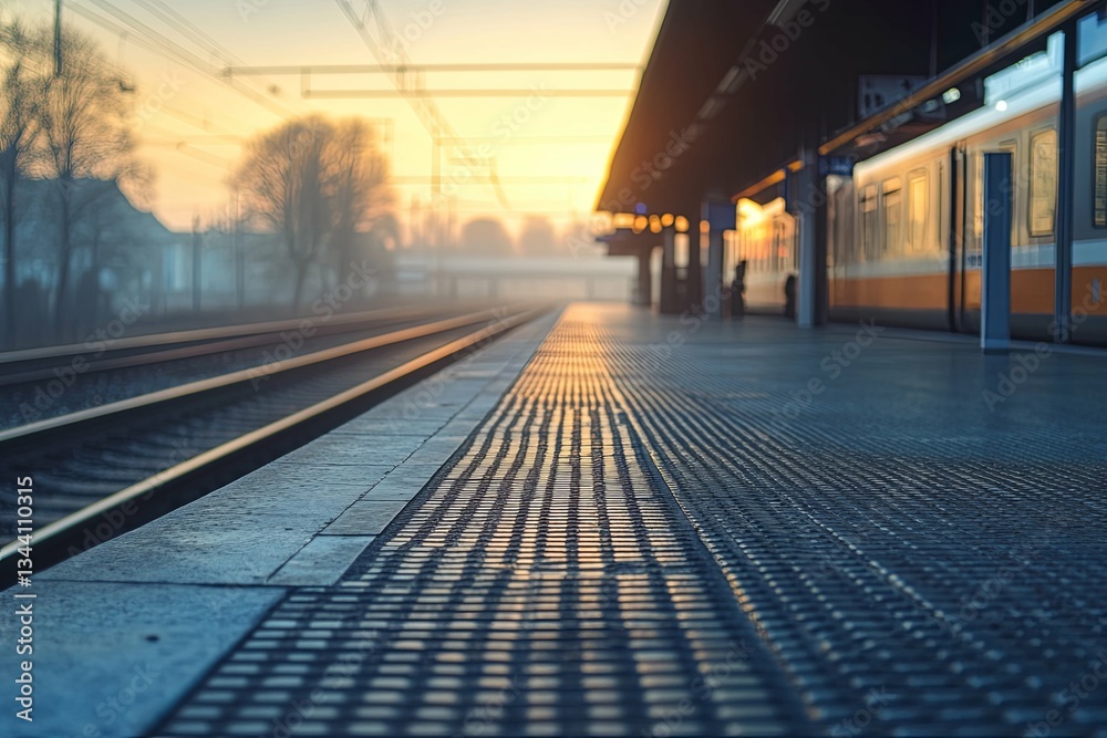Empty train station platform during a beautiful early morning sunrise Empty train station platform during a beautiful early morning sunrise