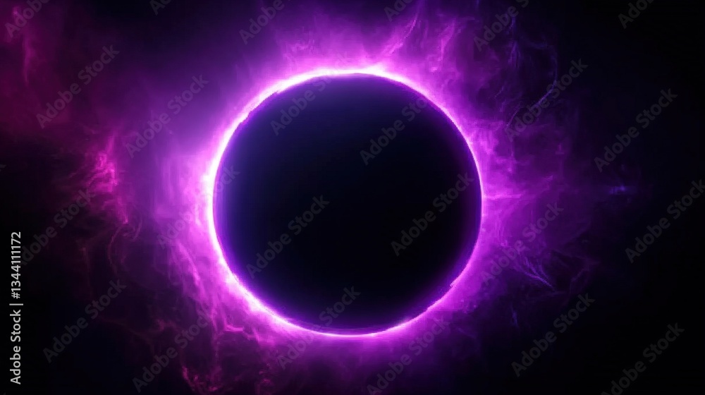 A vibrant, cosmic scene featuring a dark central circle surrounded by luminous purple energy, creating a mystical and otherworldly atmosphere. A vibrant, cosmic scene featuring a dark central circle surrounded by luminous purple energy, creating a mystical and otherworldly atmosphere.