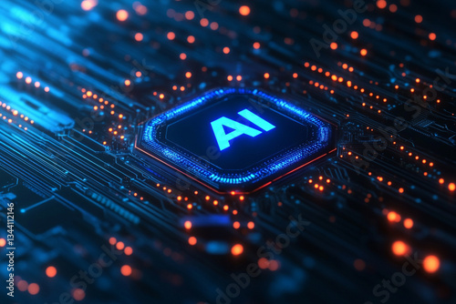 AI Chip on Circuit Board Futuristic Technology.