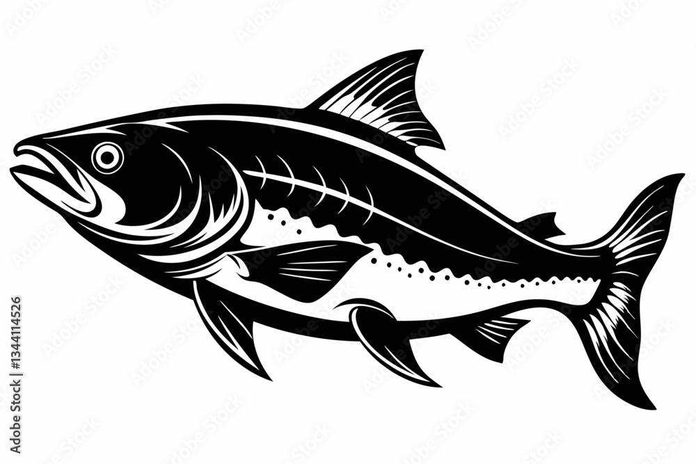 Fototapeta premium salmon fish line art silhouette vector illustration