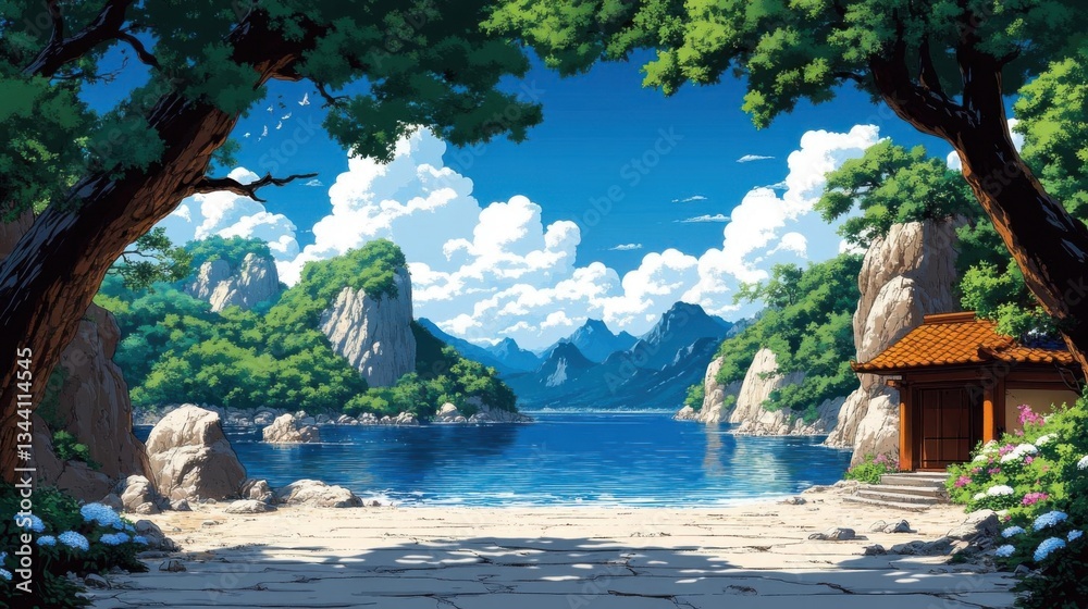 Fototapeta premium Serene Lakeside Mountain View