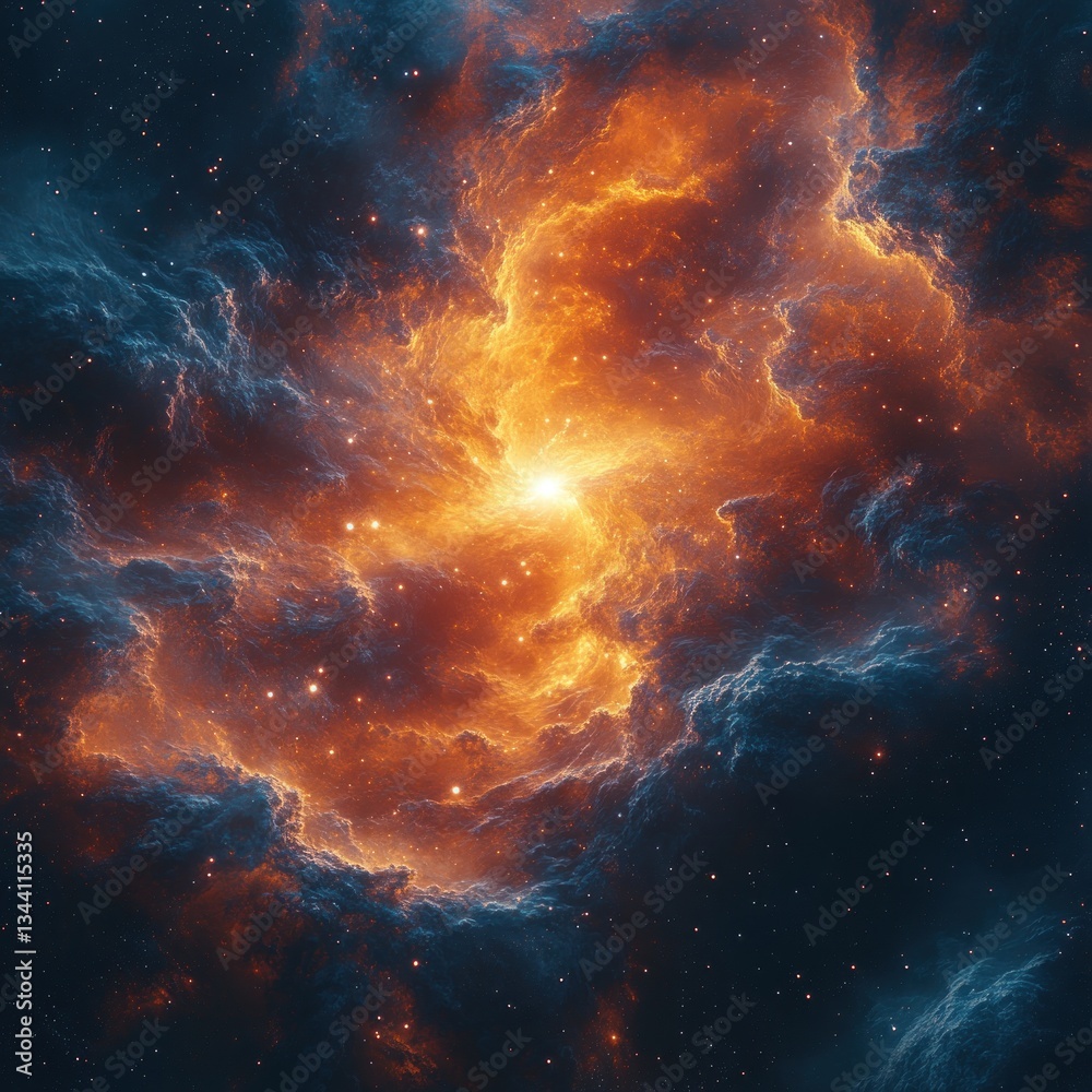 Naklejka premium Cosmic Nebula in Baroque Style with Dramatic Lighting and Vibrant Colors