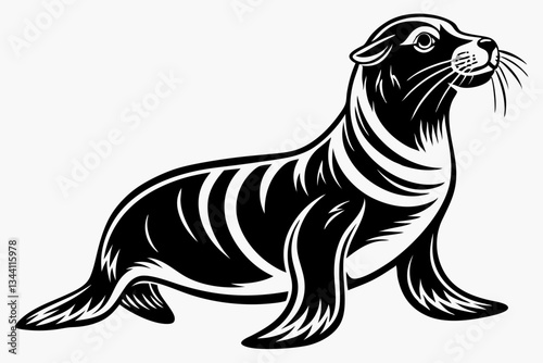 sea lion line art silhouette vector illustration