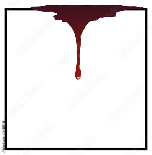 black square frame with red drop of blood dripping down no background