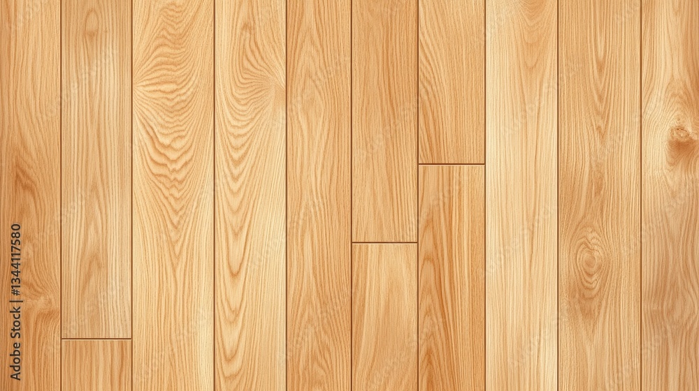 Naklejka premium A close-up view of light-colored wooden flooring, showcasing the grain and texture of the wood planks arranged in a linear pattern.