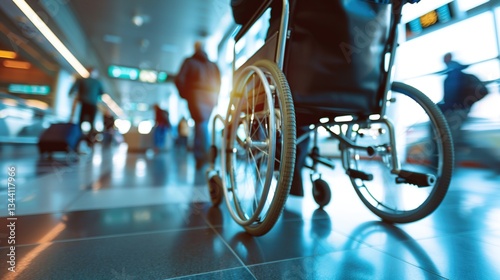 Accessibility at Airport: Close-up of Wheelchair with Passengers in the Background