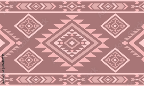 Aztec Navajo tribal Native American geometric seamless pattern. Colorful ethnic design for fabric, textile, blanket, rug, carpet, and fashion.