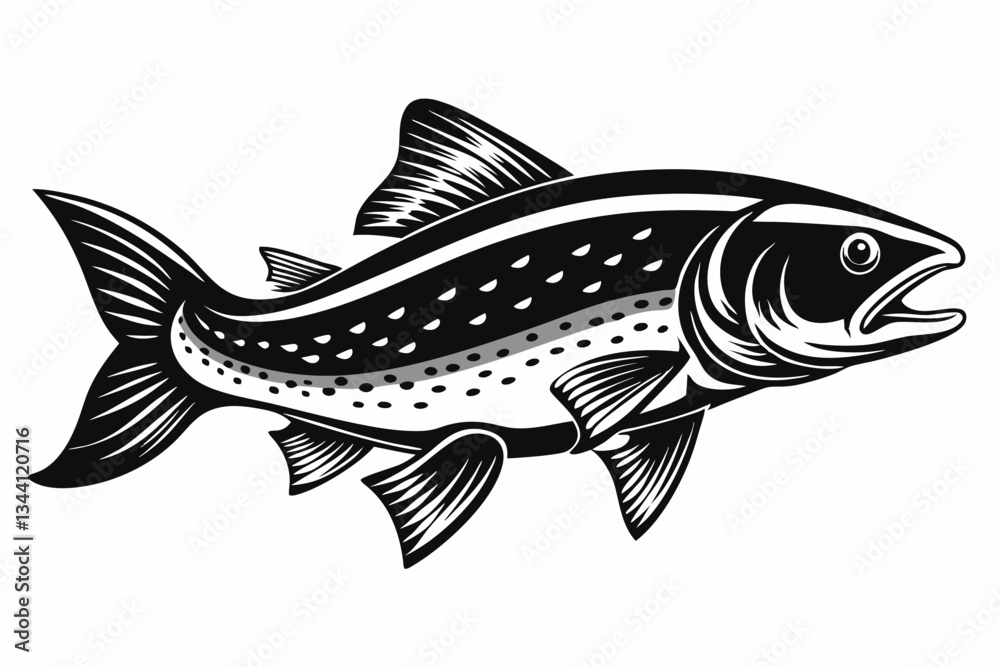 Fototapeta premium trout fish line art silhouette vector illustration
