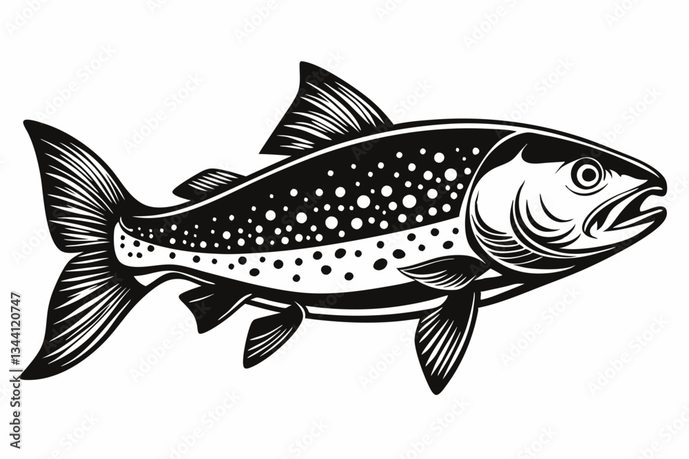Fototapeta premium trout fish line art silhouette vector illustration