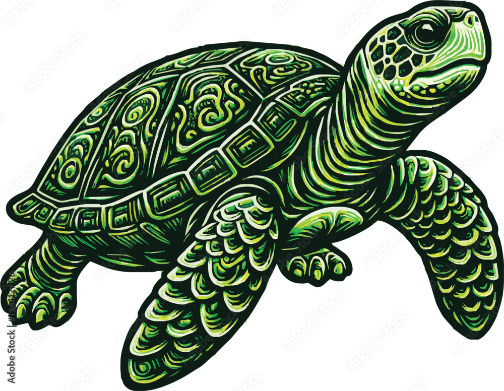 Fototapeta premium turtle. Realistic, artistic, colored drawing of a sea turtle on a transparant background