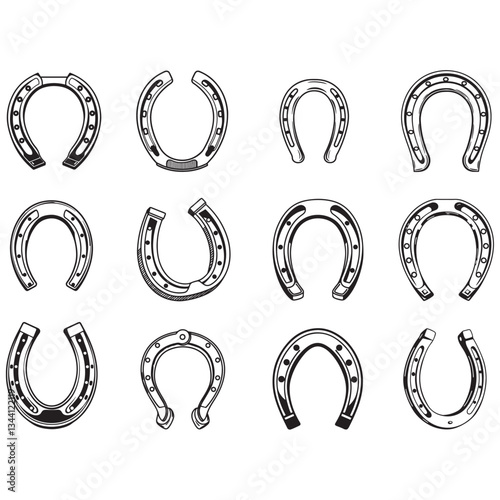 Vintage horseshoe silhouette isolated on white background. Horseshoe icon vector illustration.
