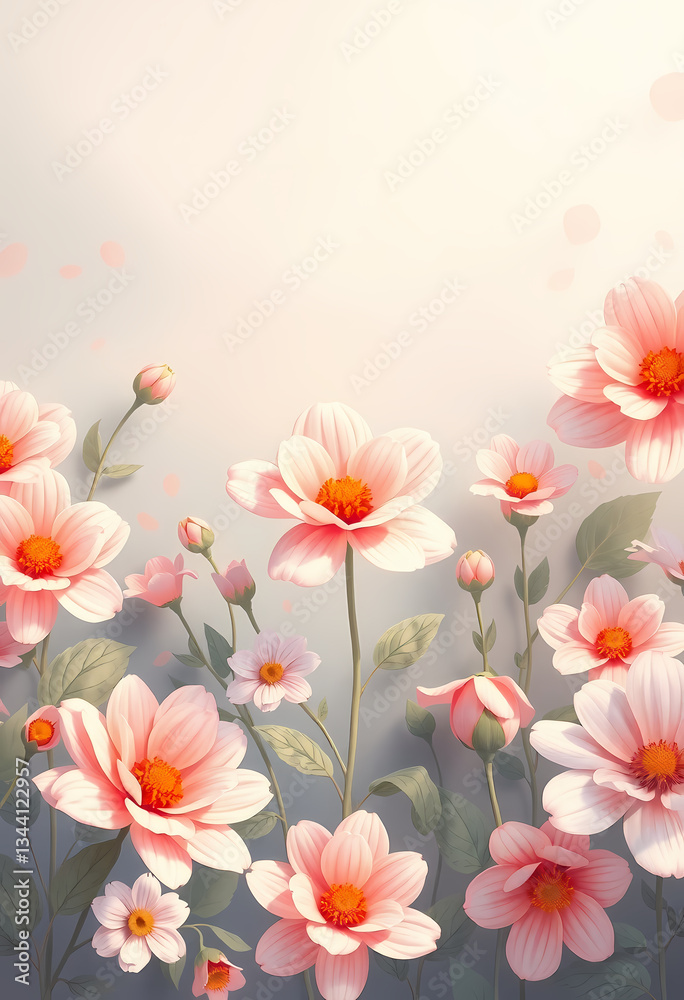 Naklejka premium Elegant Pink Floral Blooms: Nature-Inspired Soft Botanical Scenery with Delicate Petals and Vibrant Colors