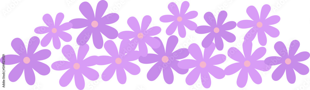 Fototapeta premium Flower cluster flat vector illustration Isolated. Garden flower group cartoon. Spring cute Simple flowers. Transparent background.