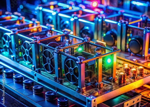 Wallpaper Mural Macro Shot: Modern Cryptocurrency Mining Farm Hardware, Circuit Boards, ASIC Chips, Powerful GPUs Torontodigital.ca