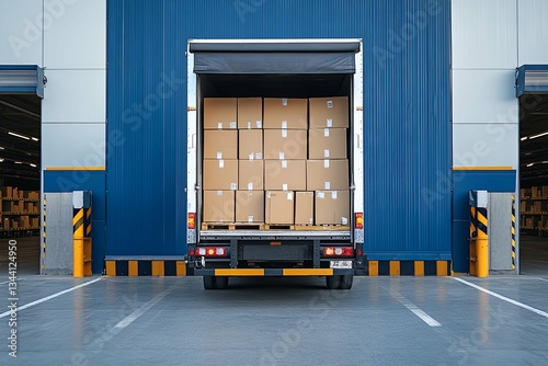 A delivery truck is loaded with packages ready for shipment