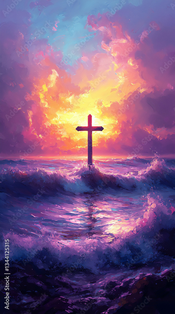 Fototapeta premium beach sunset cross