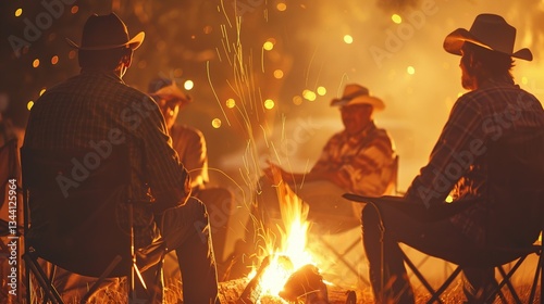 Friends Gathered Around a Crackling Campfire Under a Starry Night Sky