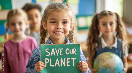 smiling happy children with poster 