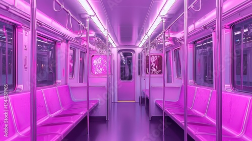 Neon Purple Subway Car  A Vibrant Ride Through the City